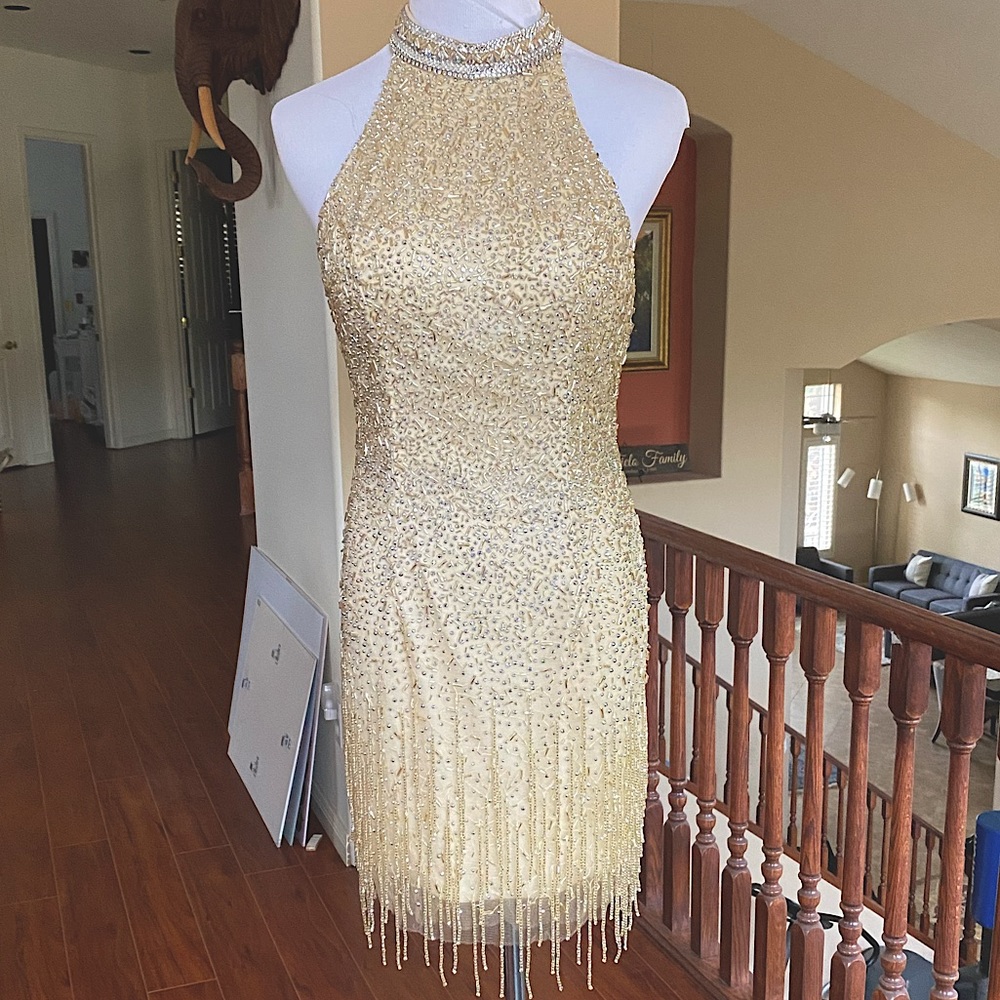 🤩 GOLD RACHEL ALLAN FRINGE COCKTAIL DRESS